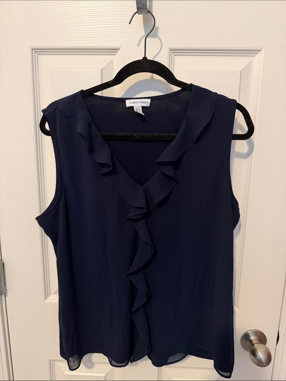 Calvin Klein Navy Ruffle V-Neck Sleeveless Camisole